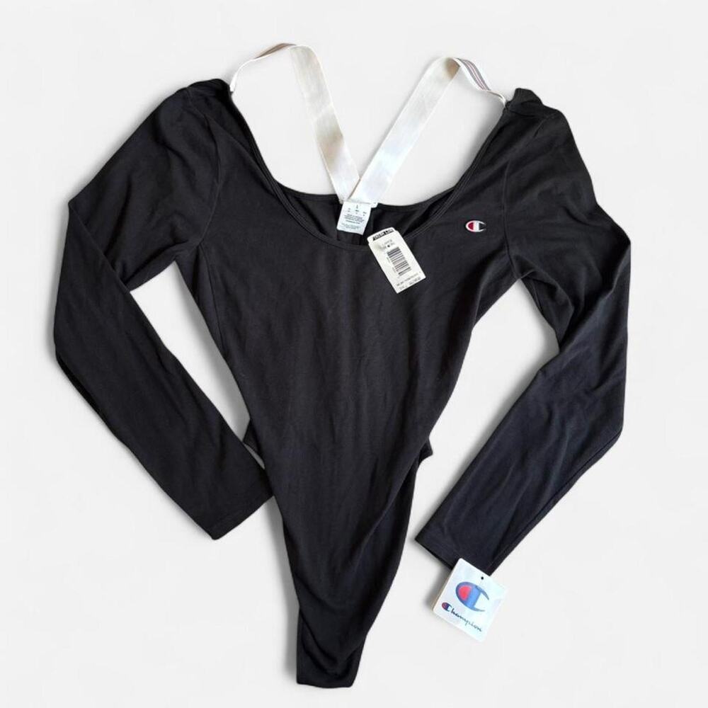 Champion Women's Long Sleeve Bodysuit Size L Black White Striped